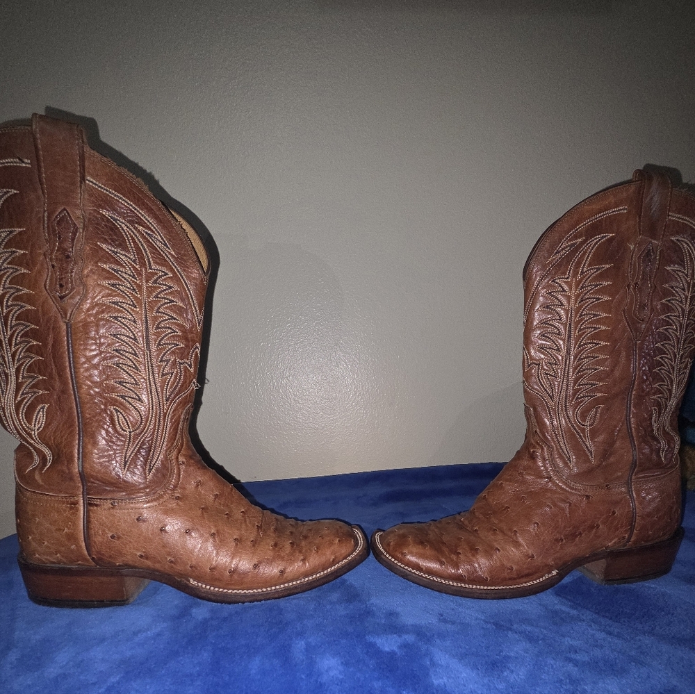 Lucchese Tan Ostrich Leather Western Boots - Picture 15 of 15